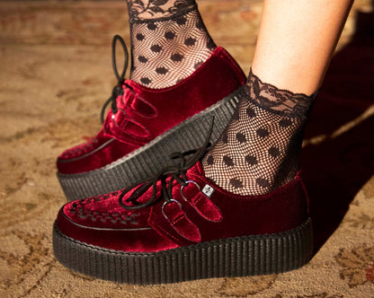 V8463 Burgundy Velvet Viva Mondo Creepers - T.U.K. Shoes