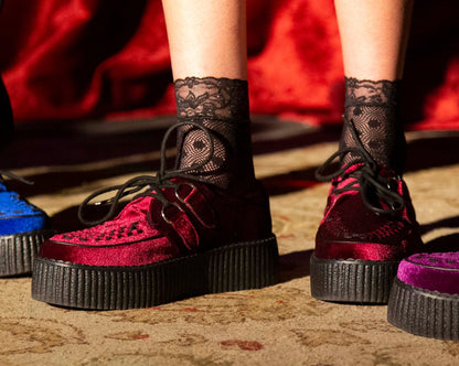 V8463 Burgundy Velvet Viva Mondo Creepers - T.U.K. Shoes