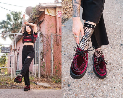 V8463 Burgundy Velvet Viva Mondo Creepers - T.U.K. Shoes