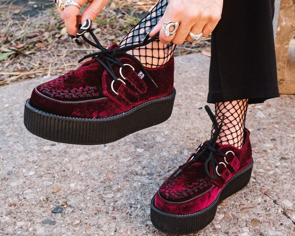 V8463 Burgundy Velvet Viva Mondo Creepers - T.U.K. Shoes
