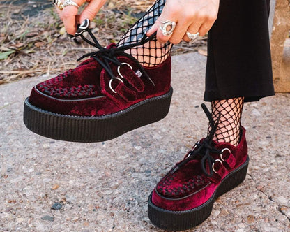 V8463 Burgundy Velvet Viva Mondo Creepers - T.U.K. Shoes