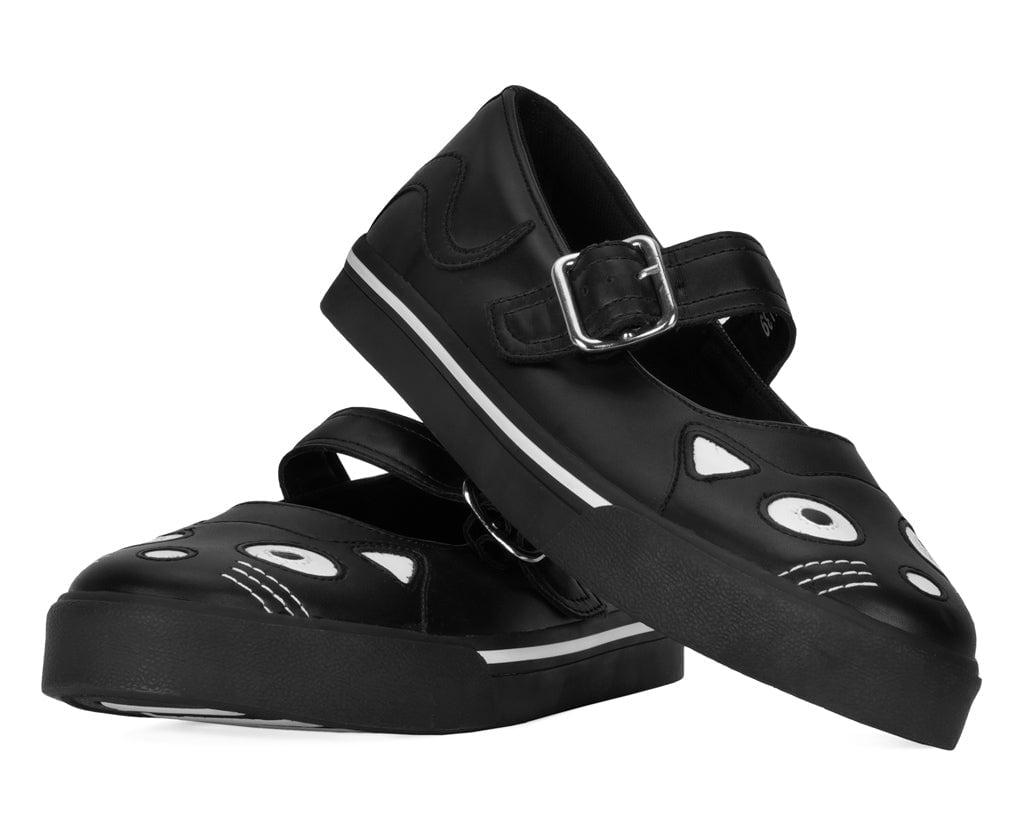 A9217L Black Kitty Face Mary Janes - T.U.K. Shoes