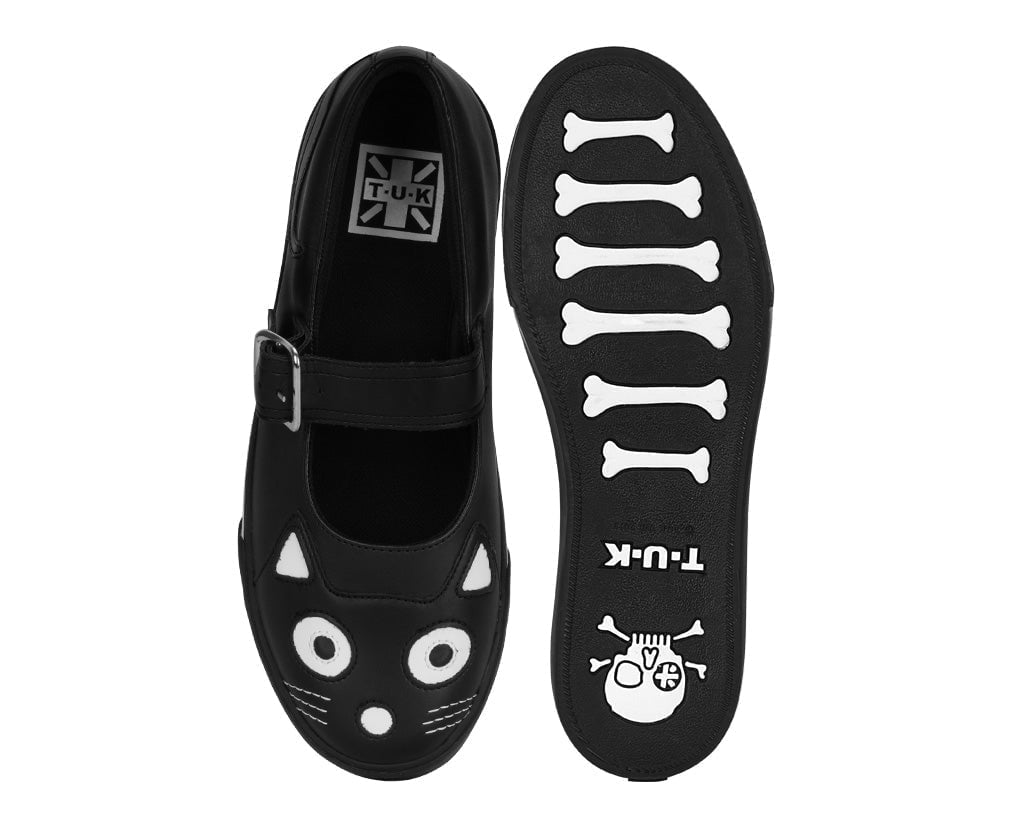 A9217L Black Kitty Face Mary Janes - T.U.K. Shoes