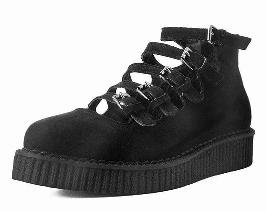 A9674L Black Faux Suede Multi-Strap Pointed Mary Jane Creeper - T.U.K. Shoes