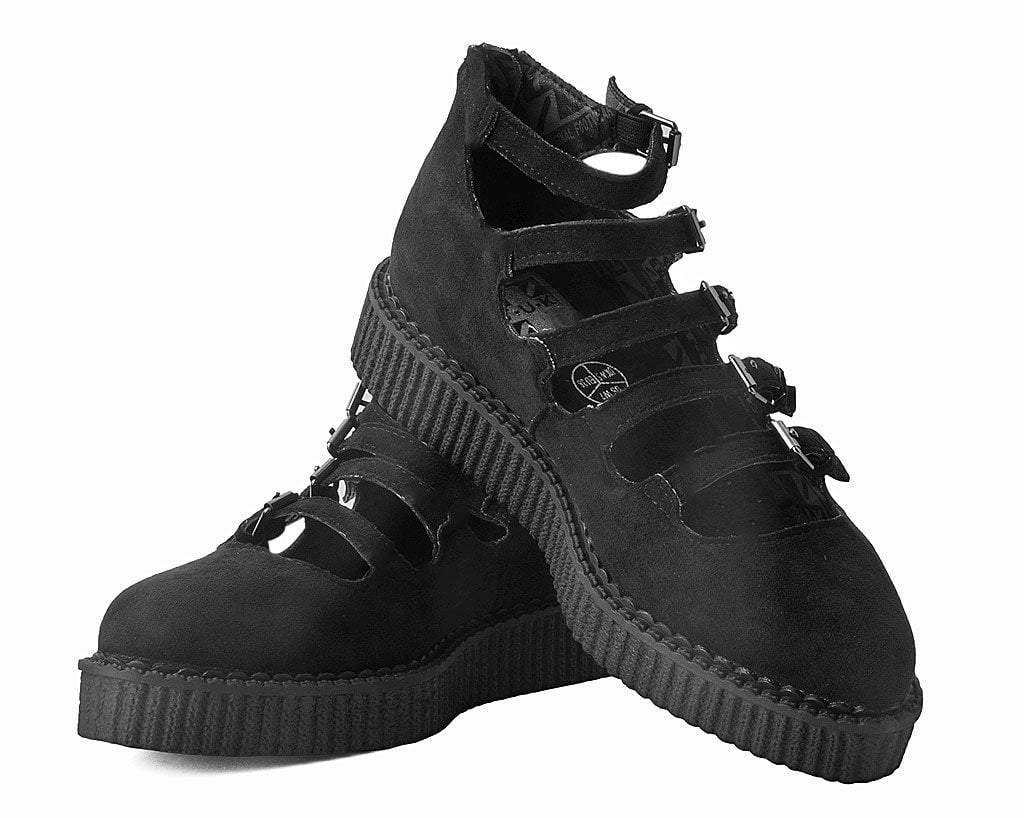 A9674L Black Faux Suede Multi-Strap Pointed Mary Jane Creeper - T.U.K. Shoes