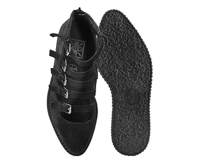 A9674L Black Faux Suede Multi-Strap Pointed Mary Jane Creeper - T.U.K. Shoes