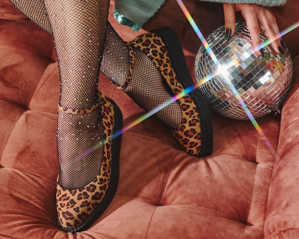A9541L Leopard Pointed Ballet Ankle Strap Creeper - T.U.K. Shoes