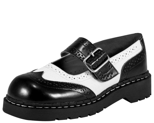 T1035 Black & White Brogue Mary Jane - T.U.K. Shoes