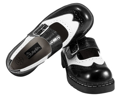 T1035 Black & White Brogue Mary Jane - T.U.K. Shoes