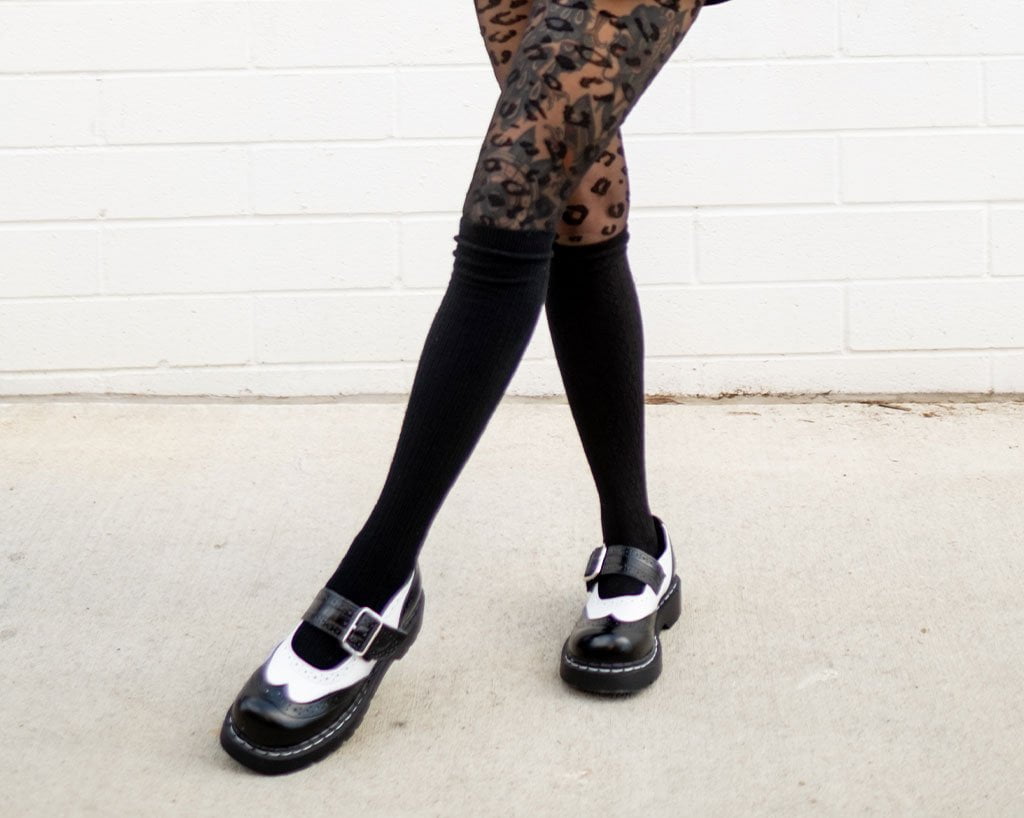 T1035 Black & White Brogue Mary Jane - T.U.K. Shoes