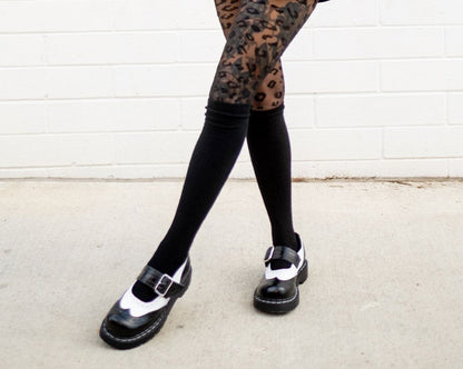 T1035 Black & White Brogue Mary Jane - T.U.K. Shoes