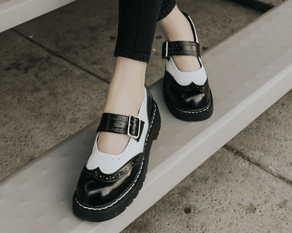 T1035 Black & White Brogue Mary Jane - T.U.K. Shoes