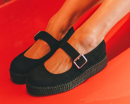 F9829L Black Faux Suede Viva Low Mary Jane - T.U.K. Shoes