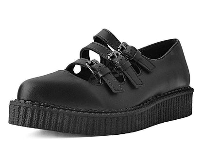 A9733L Black TUKskin™ Pointed 3-Strap Mary Jane - T.U.K. Shoes