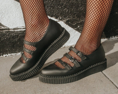 A9733L Black TUKskin™ Pointed 3-Strap Mary Jane - T.U.K. Shoes