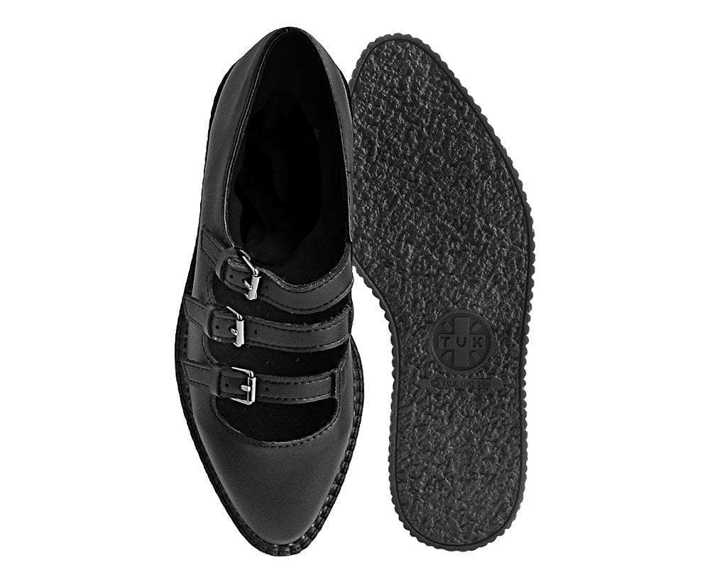 A9733L Black TUKskin™ Pointed 3-Strap Mary Jane - T.U.K. Shoes