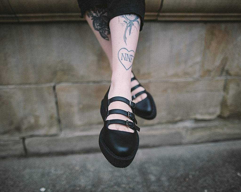 A9733L Black TUKskin™ Pointed 3-Strap Mary Jane - T.U.K. Shoes