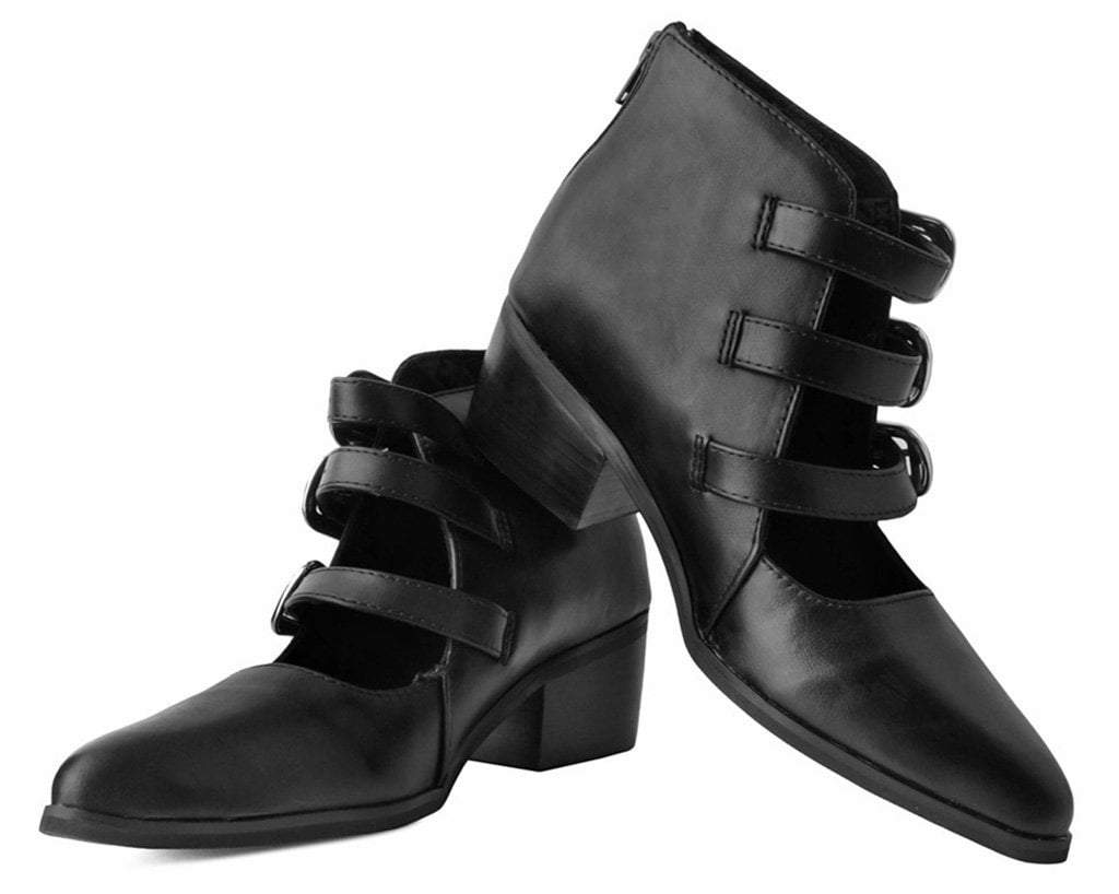 A9625L Black Western Buckle Block Heel - T.U.K. Shoes