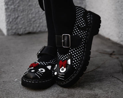 T2353 Black Polka Dot Kitty Mary Jane - T.U.K. Shoes