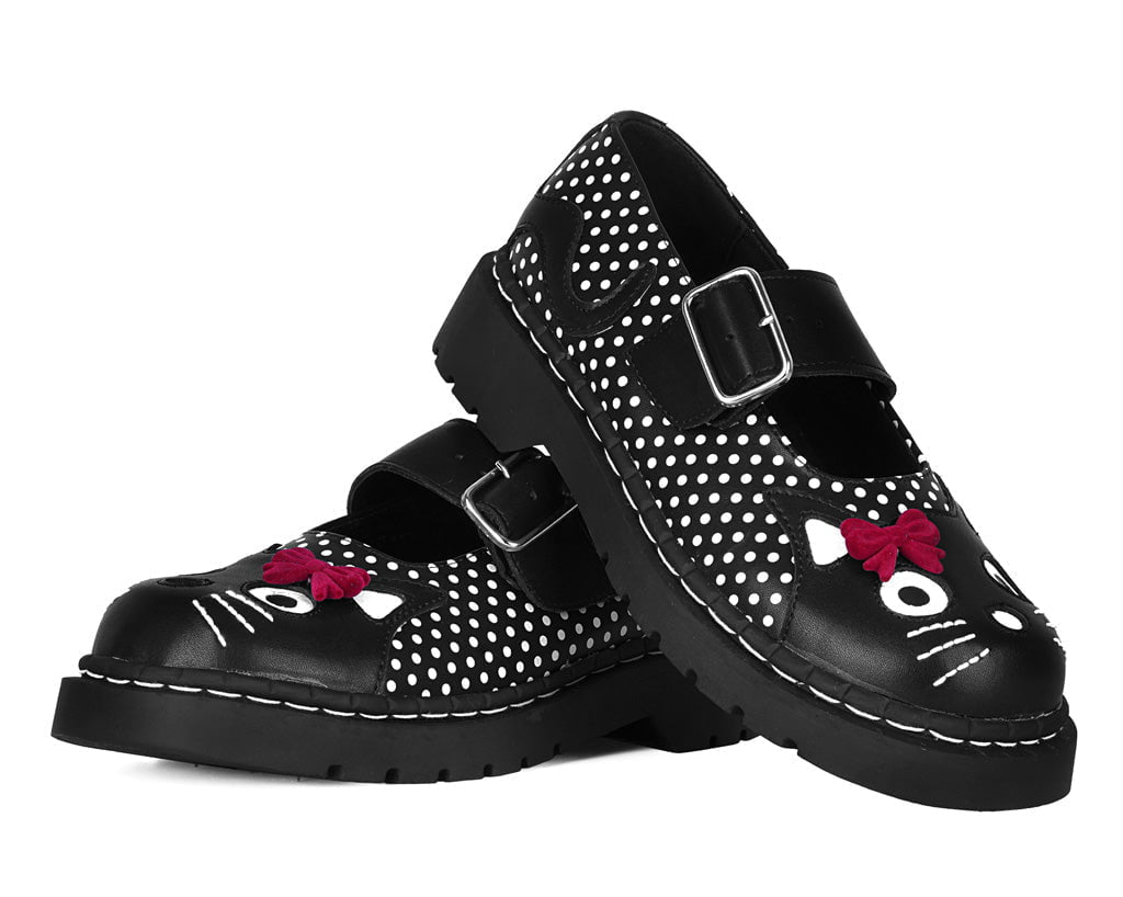 T2353 Black Polka Dot Kitty Mary Jane - T.U.K. Shoes