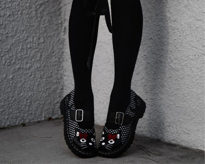 T2353 Black Polka Dot Kitty Mary Jane - T.U.K. Shoes