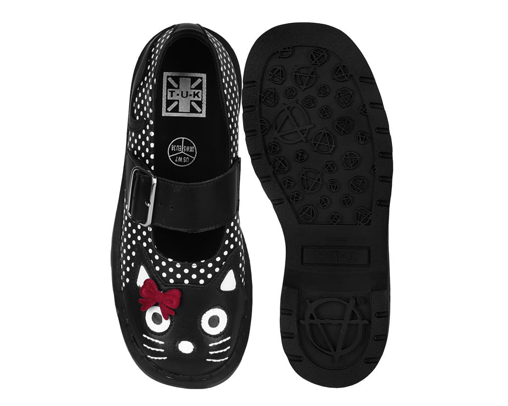 T2353 Black Polka Dot Kitty Mary Jane - T.U.K. Shoes