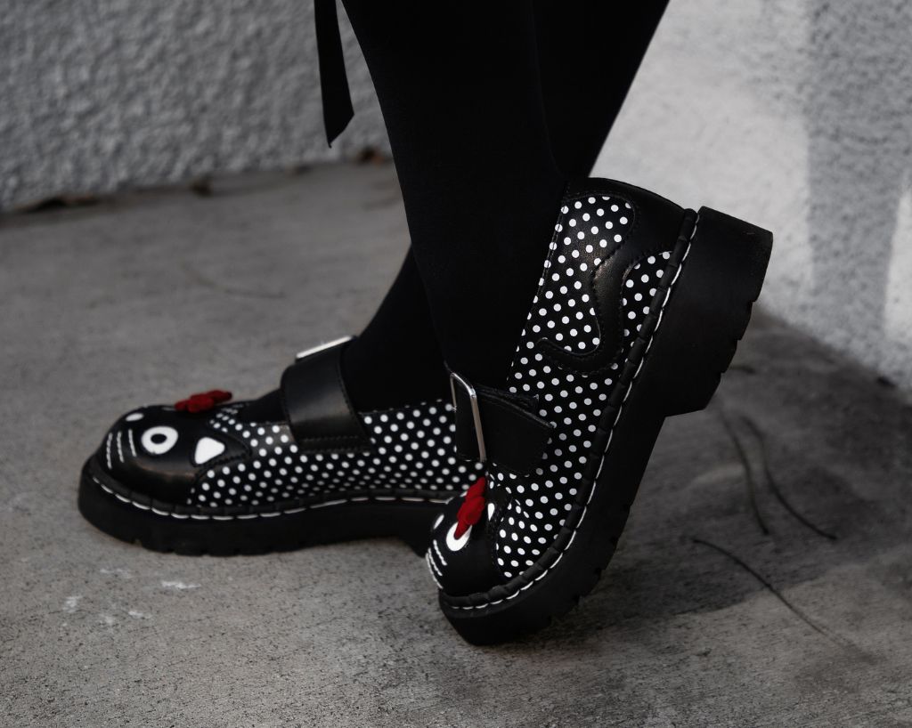 T2353 Black Polka Dot Kitty Mary Jane - T.U.K. Shoes