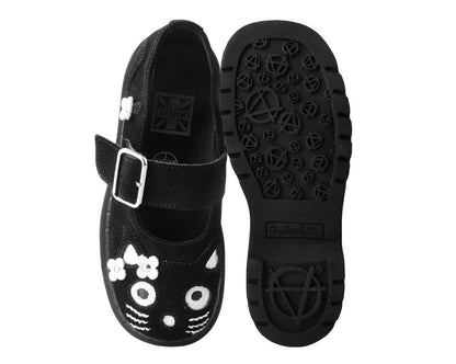 T2327 Black Suede Kitty Flower Mary Jane - T.U.K. Shoes