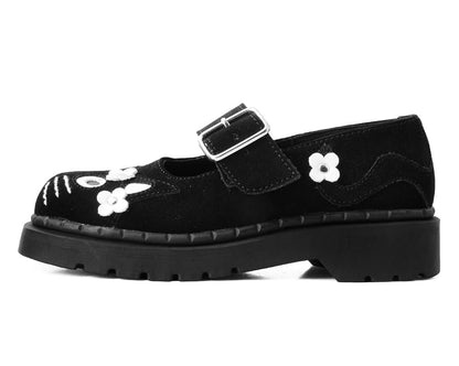 T2327 Black Suede Kitty Flower Mary Jane - T.U.K. Shoes