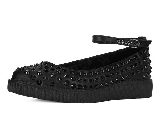 A9666L Black Spiked Pointed Ballet Ankle Strap Creeper - T.U.K. Shoes