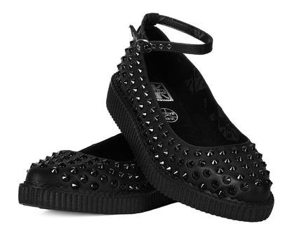 A9666L Black Spiked Pointed Ballet Ankle Strap Creeper - T.U.K. Shoes