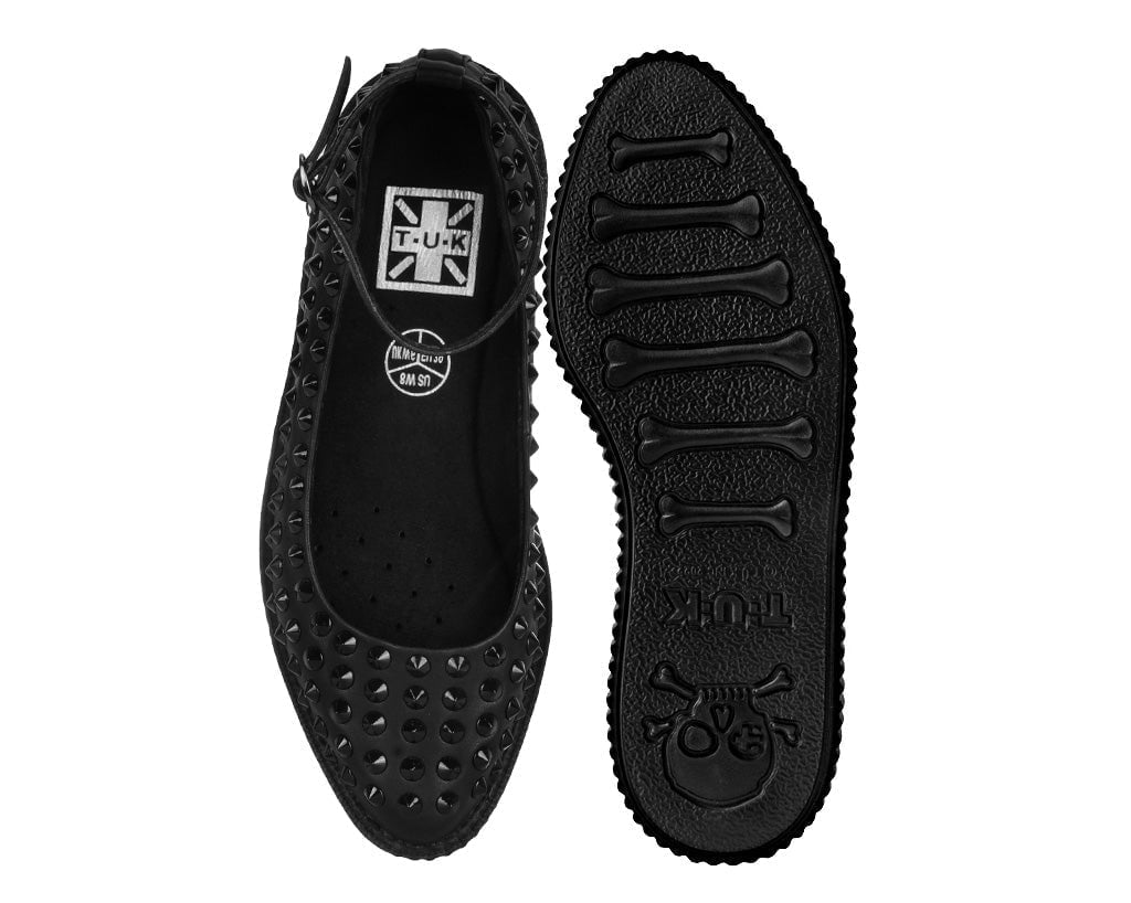 A9666L Black Spiked Pointed Ballet Ankle Strap Creeper - T.U.K. Shoes