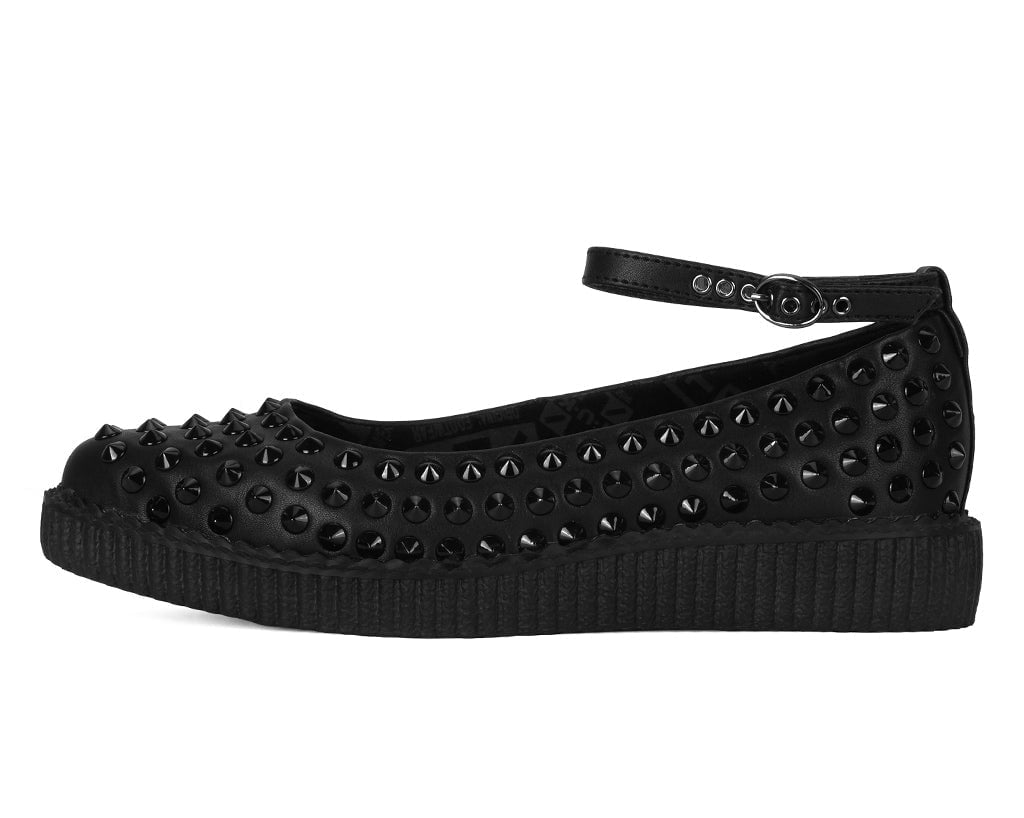 A9666L Black Spiked Pointed Ballet Ankle Strap Creeper - T.U.K. Shoes