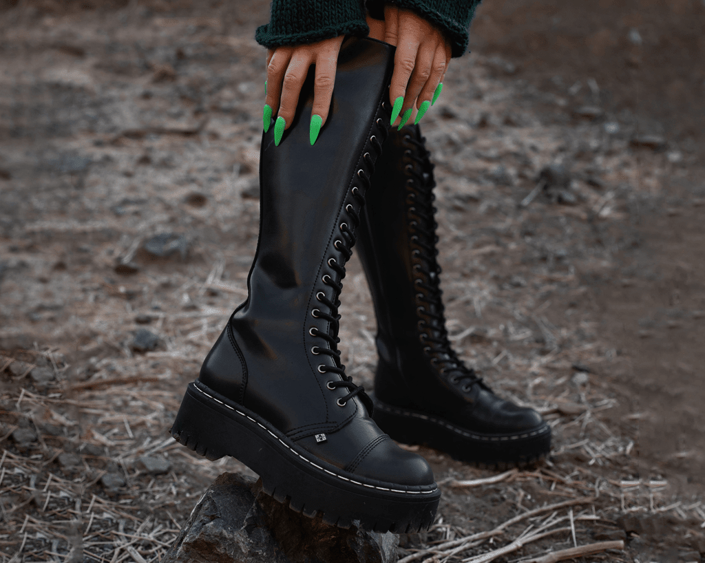 A3117 Black TUKskin™ Knee-high Double Decker Boot - T.U.K. Shoes