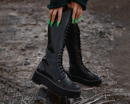 A3117 Black TUKskin™ Knee-high Double Decker Boot - T.U.K. Shoes