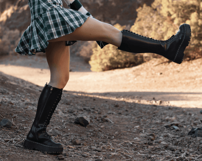A3117 Black TUKskin™ Knee-high Double Decker Boot - T.U.K. Shoes
