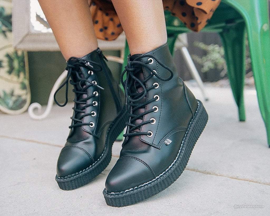 A9636 Black TUKskin™ Pointed Lace Up Boot - T.U.K. Shoes