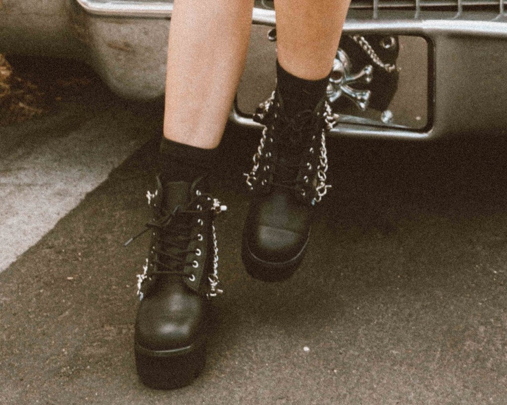 A9752 Black 7-Eye Chain & Strap Dino Lug Boot - T.U.K. Shoes