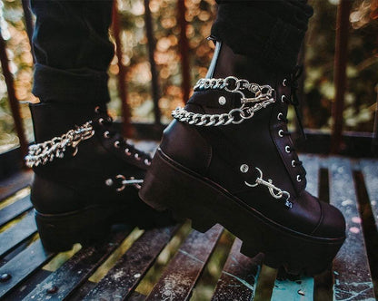 A9752 Black 7-Eye Chain & Strap Dino Lug Boot - T.U.K. Shoes