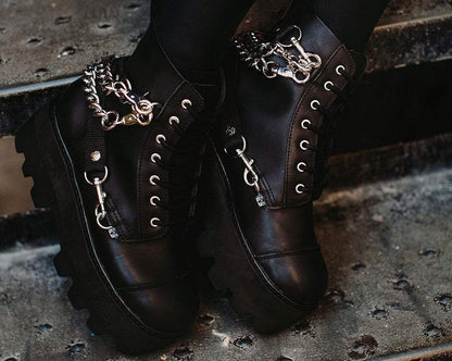 A9752 Black 7-Eye Chain & Strap Dino Lug Boot - T.U.K. Shoes