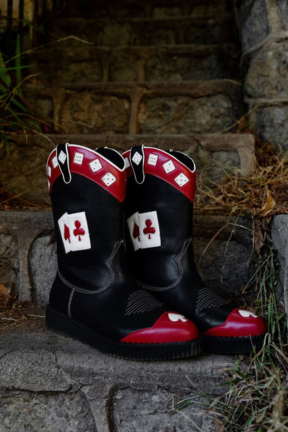 A3440 Black & Red Playing Cards Western Creeper Boot - T.U.K. Shoes