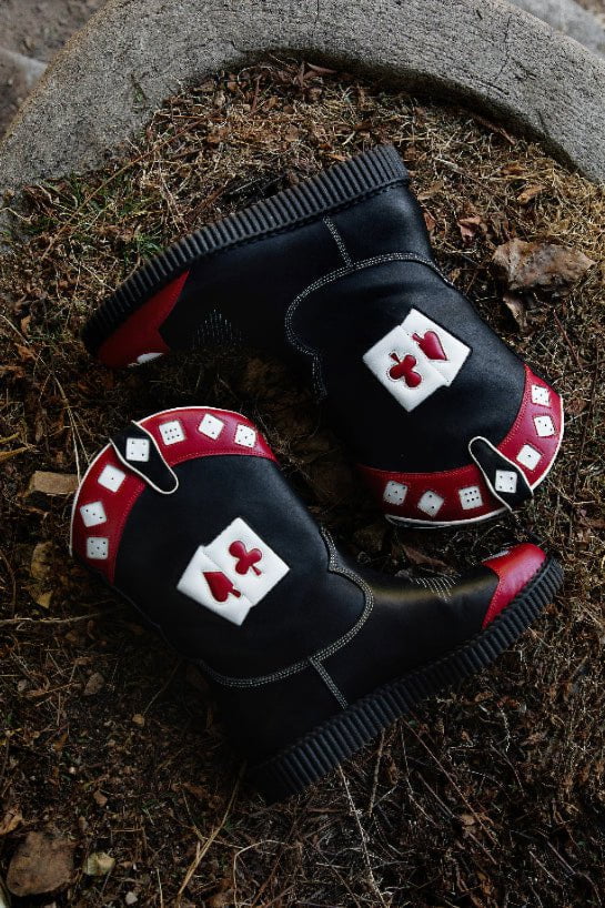 A3440 Black & Red Playing Cards Western Creeper Boot - T.U.K. Shoes