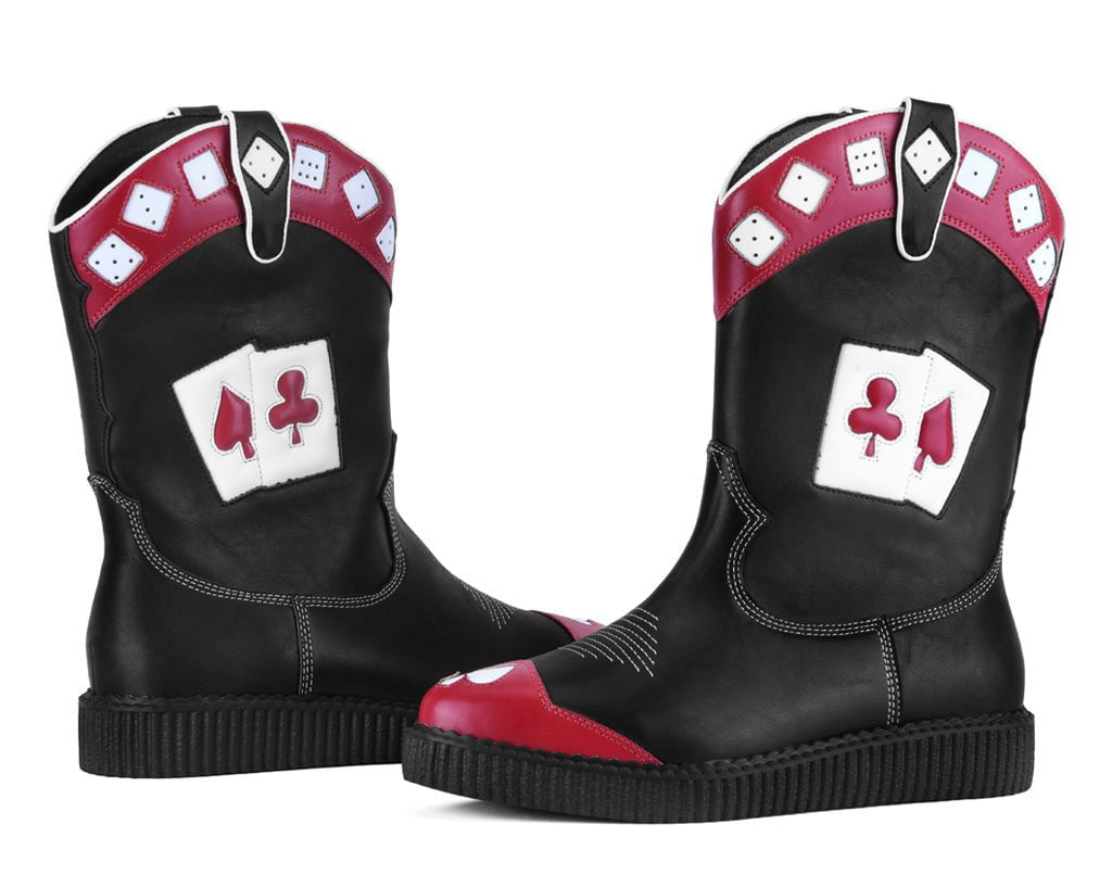 A3440 Black & Red Playing Cards Western Creeper Boot - T.U.K. Shoes