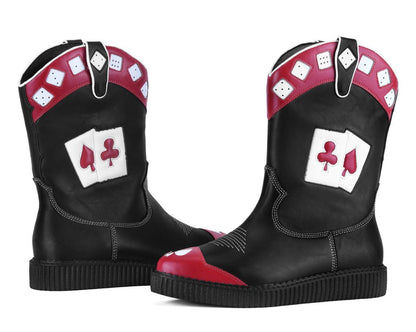 A3440 Black & Red Playing Cards Western Creeper Boot - T.U.K. Shoes