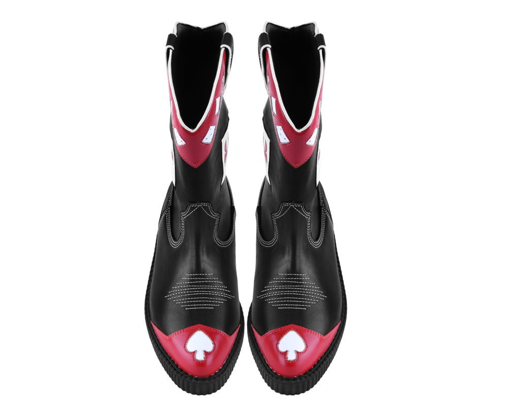 A3440 Black & Red Playing Cards Western Creeper Boot - T.U.K. Shoes