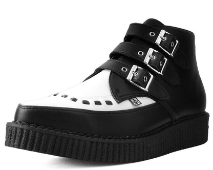 A9540 Black & White TUKskin™ 3-Buckle Pointed Creeper Boot - T.U.K. Shoes