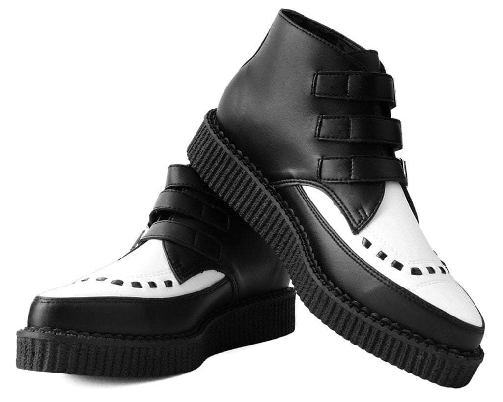 A9540 Black & White TUKskin™ 3-Buckle Pointed Creeper Boot - T.U.K. Shoes