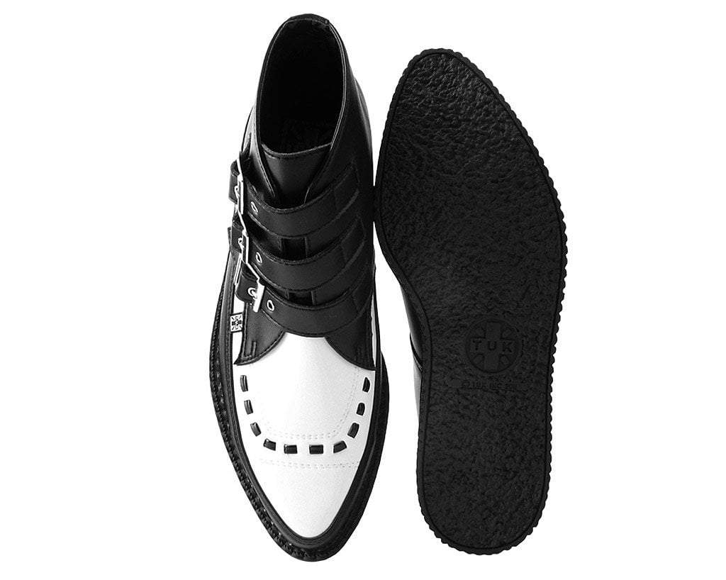 A9540 Black & White TUKskin™ 3-Buckle Pointed Creeper Boot - T.U.K. Shoes