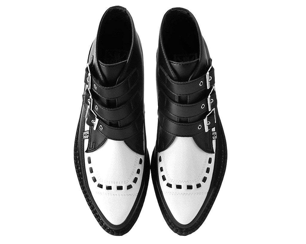 A9540 Black & White TUKskin™ 3-Buckle Pointed Creeper Boot - T.U.K. Shoes