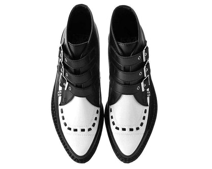 A9540 Black & White TUKskin™ 3-Buckle Pointed Creeper Boot - T.U.K. Shoes